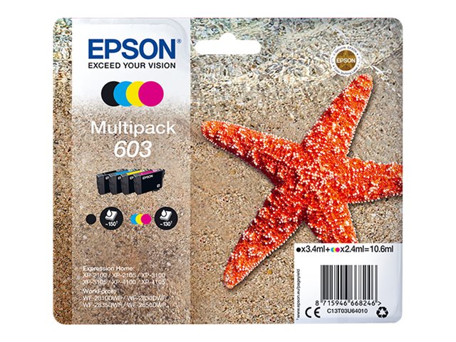 Epson 603 Multipack - pack de 4 - noir, jaune, cyan, magenta - original -  cartouche d'encre (C13T03U64020)