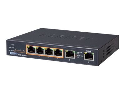 PLANET 4-Port 10/100/1000T 802.3at PoE + 2-Port - GSD-604HP
