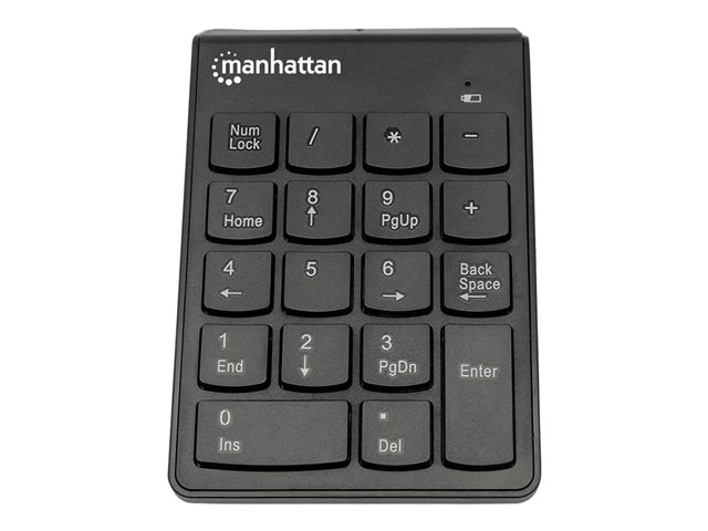 Manhattan Numeric Keypad, Wireless (2.4GHz), USB-A Micro Receiver, 18 Full Size Keys, Black, Membrane Key Switches, Auto Power Management, Range 10m, AAA Battery (included), Windows and Mac, Three Year Warranty, Blister