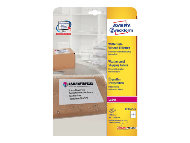 Avery Zweckform L7994 Shipping Labels 100 Labels 991 X 139 Mm