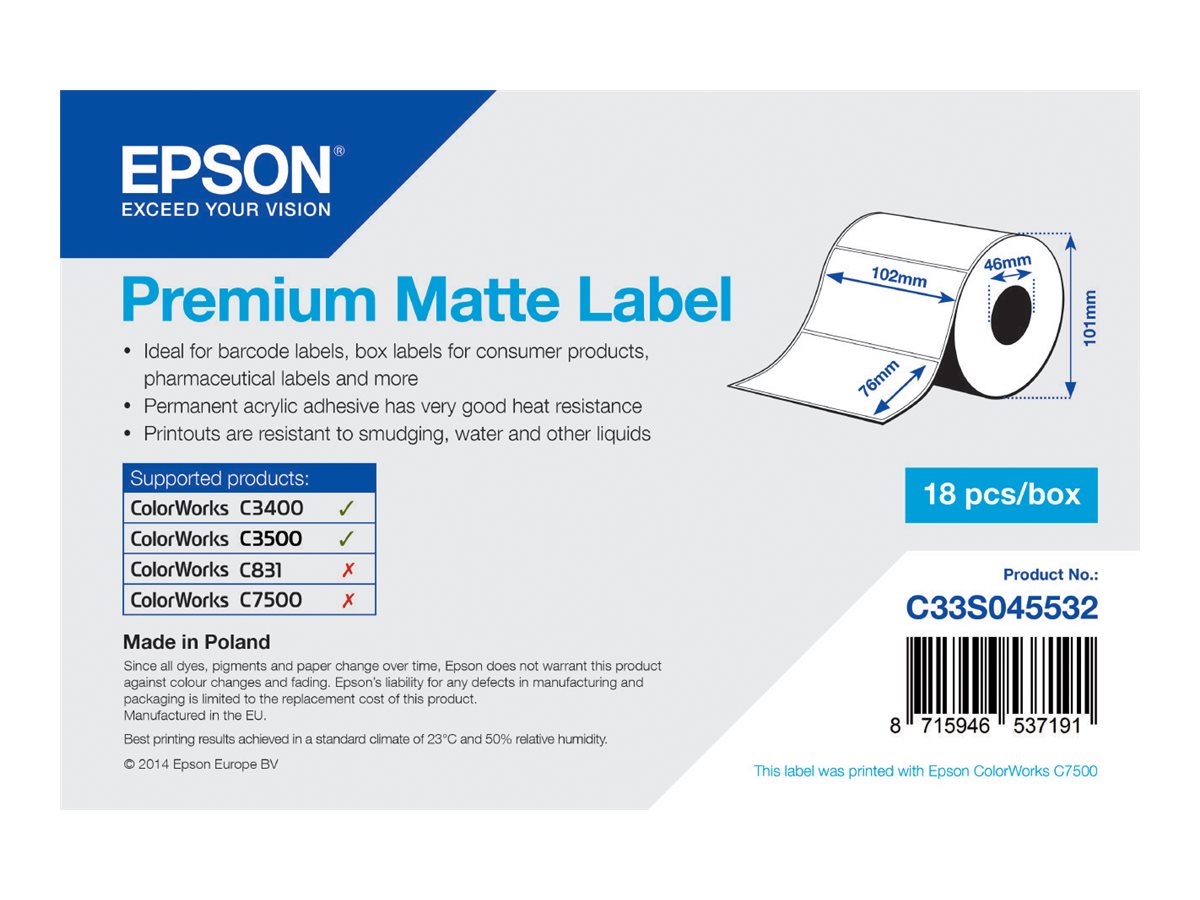 Epson Premium Die Cut Labels Matte 440 Labels 102 X 76 Mm Epson Premium Die Cut Labels Matte 440 Labels 102 X 76 Mm