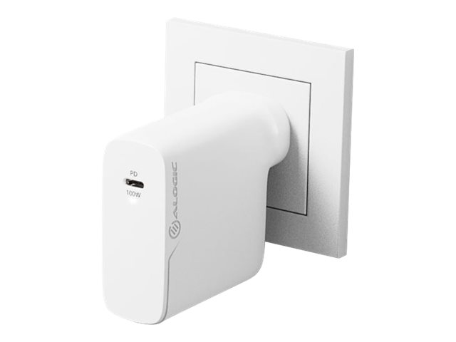 ALOGIC Rapid Power 1X100 GaN Charger power adapter USB-C 100 Product shot Right-angle 79400