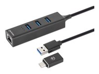 MANHATTAN 3-Port USB 3.0 Typ-C/A Kombo-Hub + Netzwerkadapter