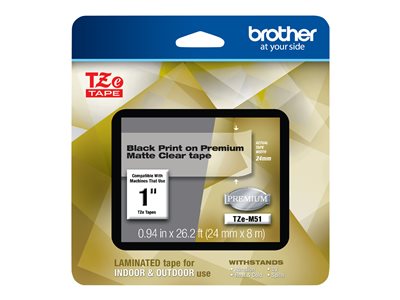 Brother P-Touch PT-14001500PC16002200221023002310240024102430PC26002610270027102730 Black Print on Premium Matte Clear Laminated Tape (24mm (0.94") Wide x 8m (26.2') Long)