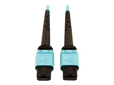 Eaton Tripp Lite Series 400G Multimode 50/125 OM4 Plenum-Rated Fiber Optic Cable, 24F MTP/MPO-PC (F/F), Aqua, 10 m