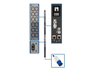 Tripp Lite 18.7kW 3-Phase Monitored PDU w/LX Platform, 208/240V Output (36 C13), IEC 309 60A Blue, 0U, TAA