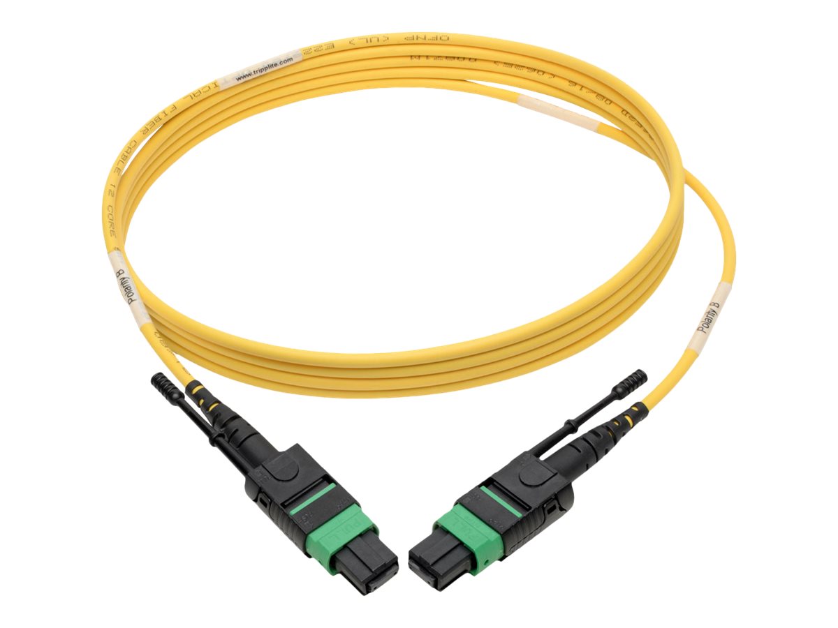 Tripp Lite MTP/MPO (APC) Singlemode Patch Cable (F/F), 12 Fiber, 40/100 GbE, QSFP+ 40GBASE-PLR4, Plenum, Push/Pull Tab,…
