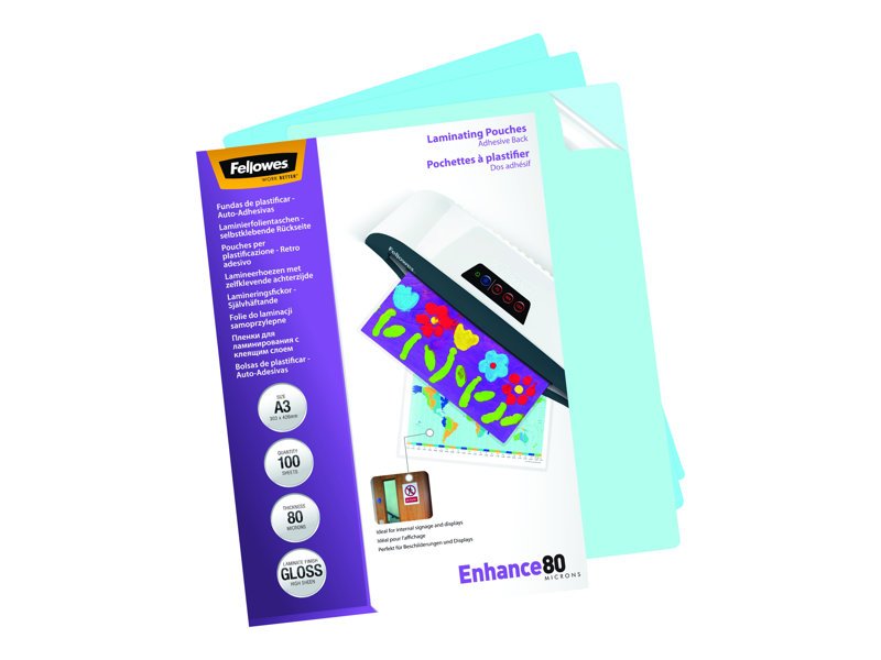 FELLOWES POCHETTES A3-DOS ADHESIF-80