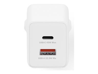 DIGITUS USB-Ladegerät GaN  45W,  1x USB-C,  1x USB-A    weiß