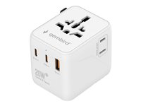 Gembird Strøm konnektor adapter med USB oplader adapter Hvid