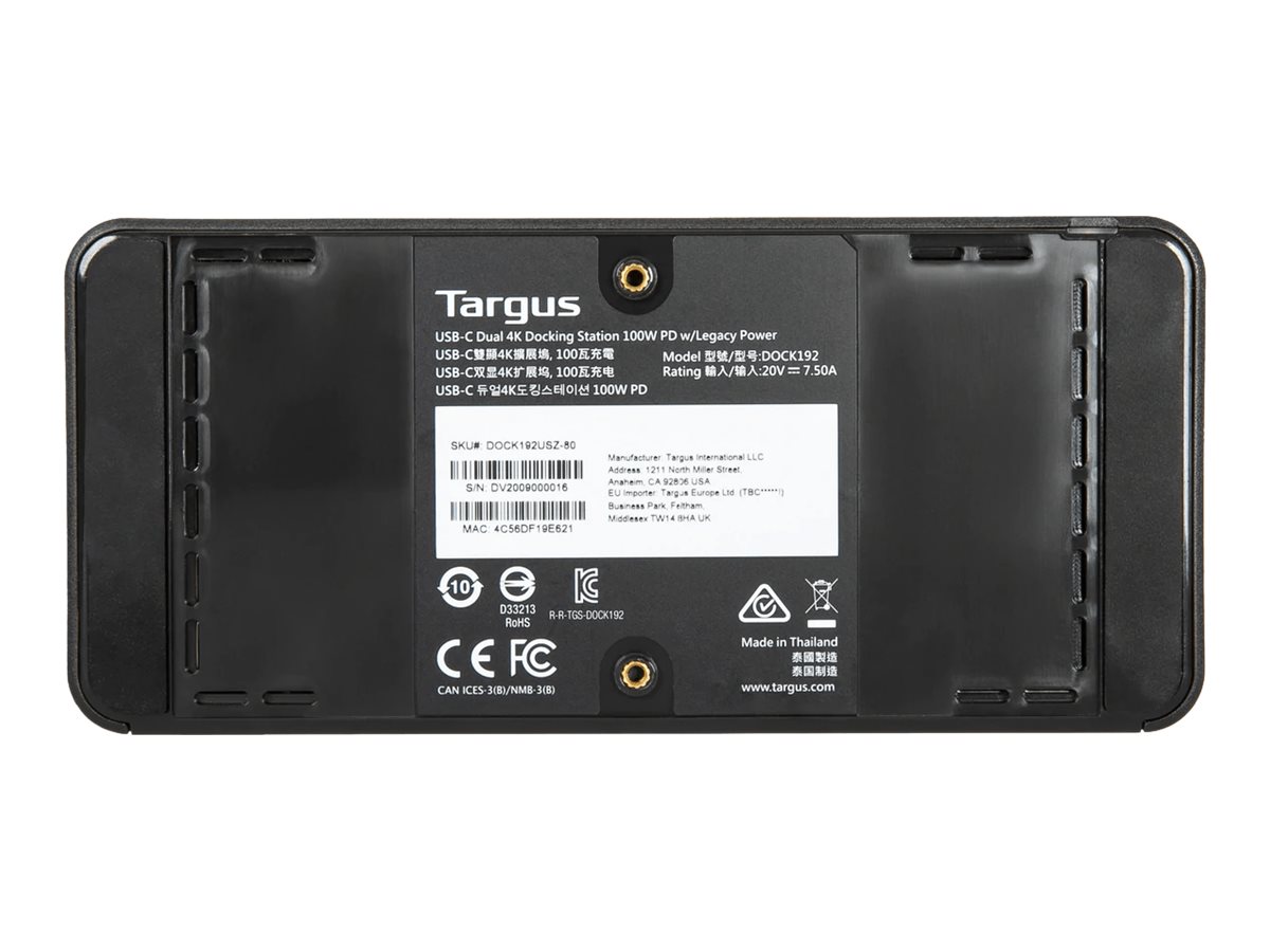 Targus Universal DV4K docking station USB-C 3.2 Gen 2 / Thunderbolt 3 2 x HDMI 2 x DP Product shot Right side 77650