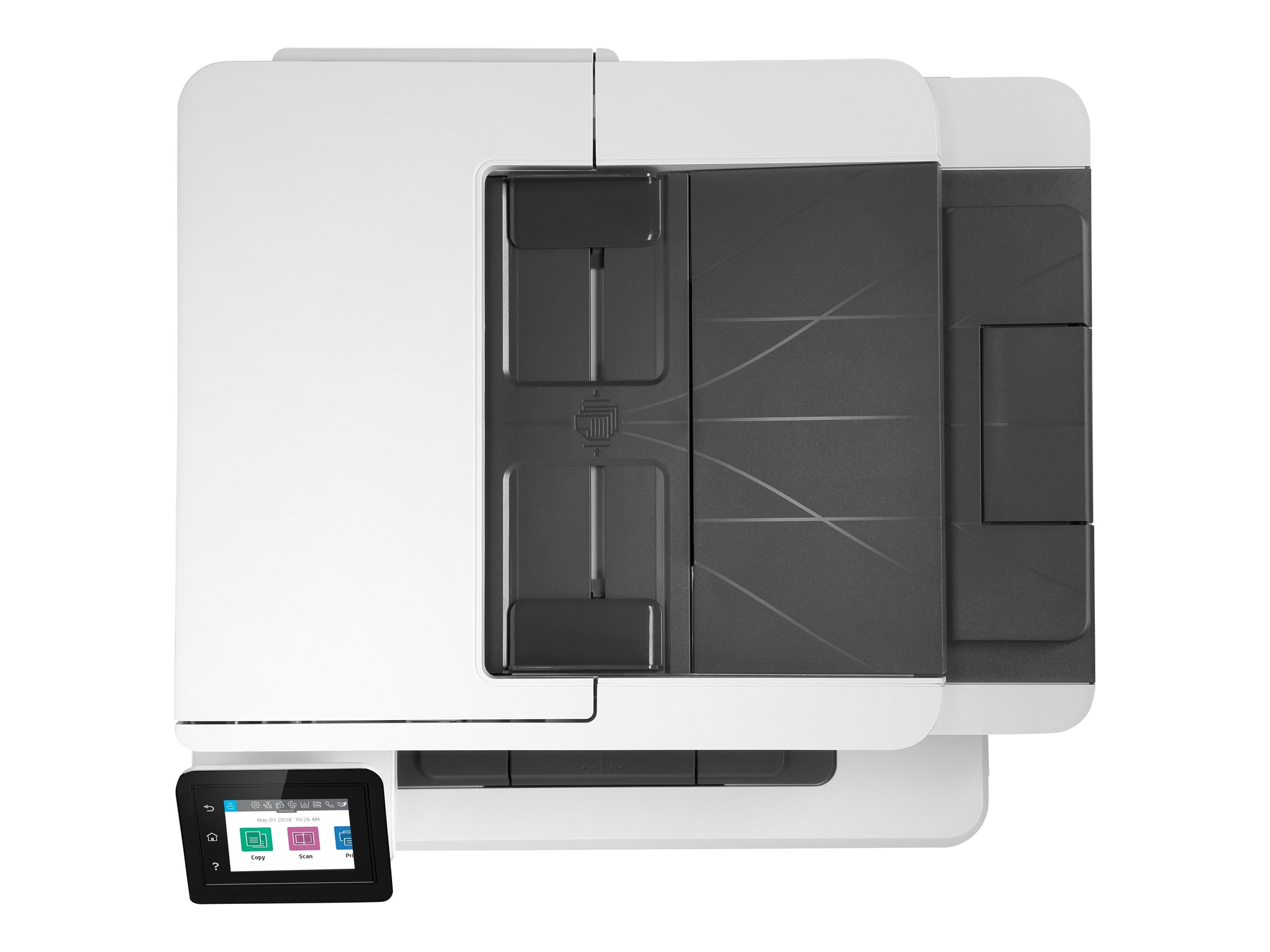 HP LaserJet Pro MFP M428fdw multifunction printer Open view Front 79888