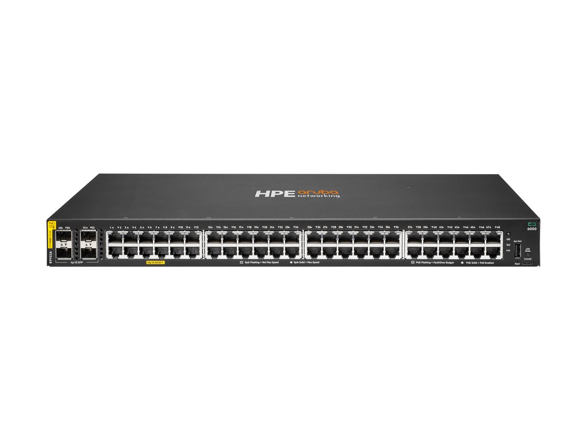 HPE Aruba Networking CX 6000 48G Class4 PoE 4SFP 740W Switch