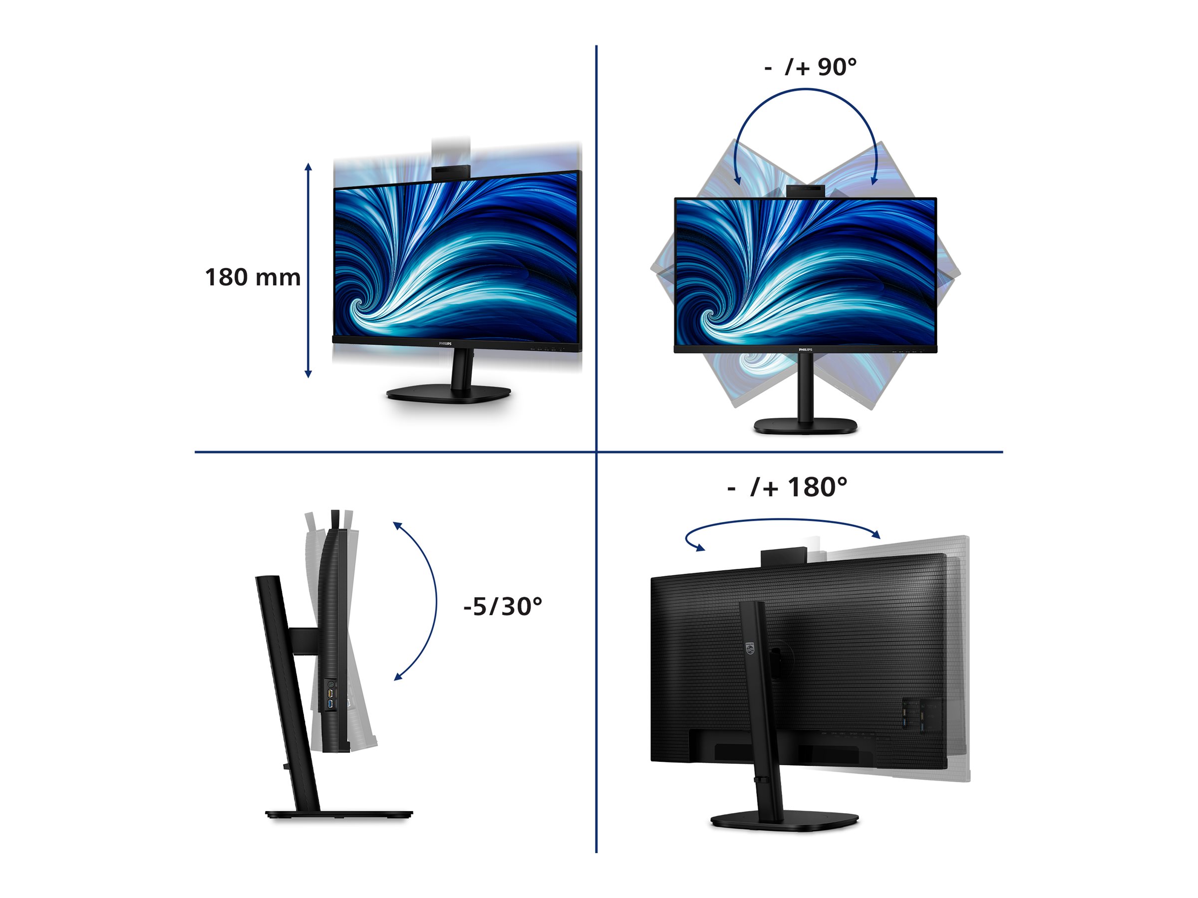 Philips 32B2U3601H 3000 Series LED monitor QHD Product shot Right-angle 80000