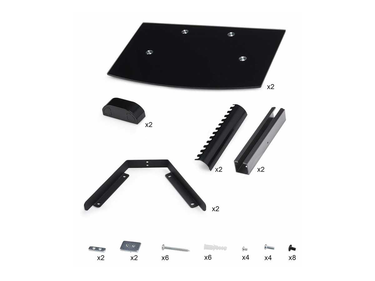 StarTech.com Dual Floating Wall-Mounted AV Shelves, Adjustable Height Shelf For Under TV, Organize A/V Equipment On Black Tempered Glass Shelves police - pro komponenty audio/video - černá – foto 7