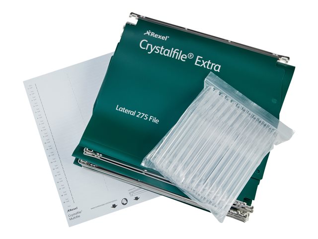 Rexel Crystalfile Extra Hanging File Capacity 150 Sheets Tabbed Green Pack Of 25