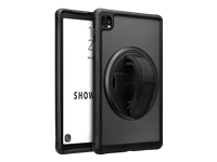 CELLAIRIS Showcase Grip - Back cover for tablet - with kickstand & hand strap, anti-bacterial protection - polycarbonate, thermoplastic elastomer (TPE) - black, clear - for Samsung Galaxy Tab A7 Lite