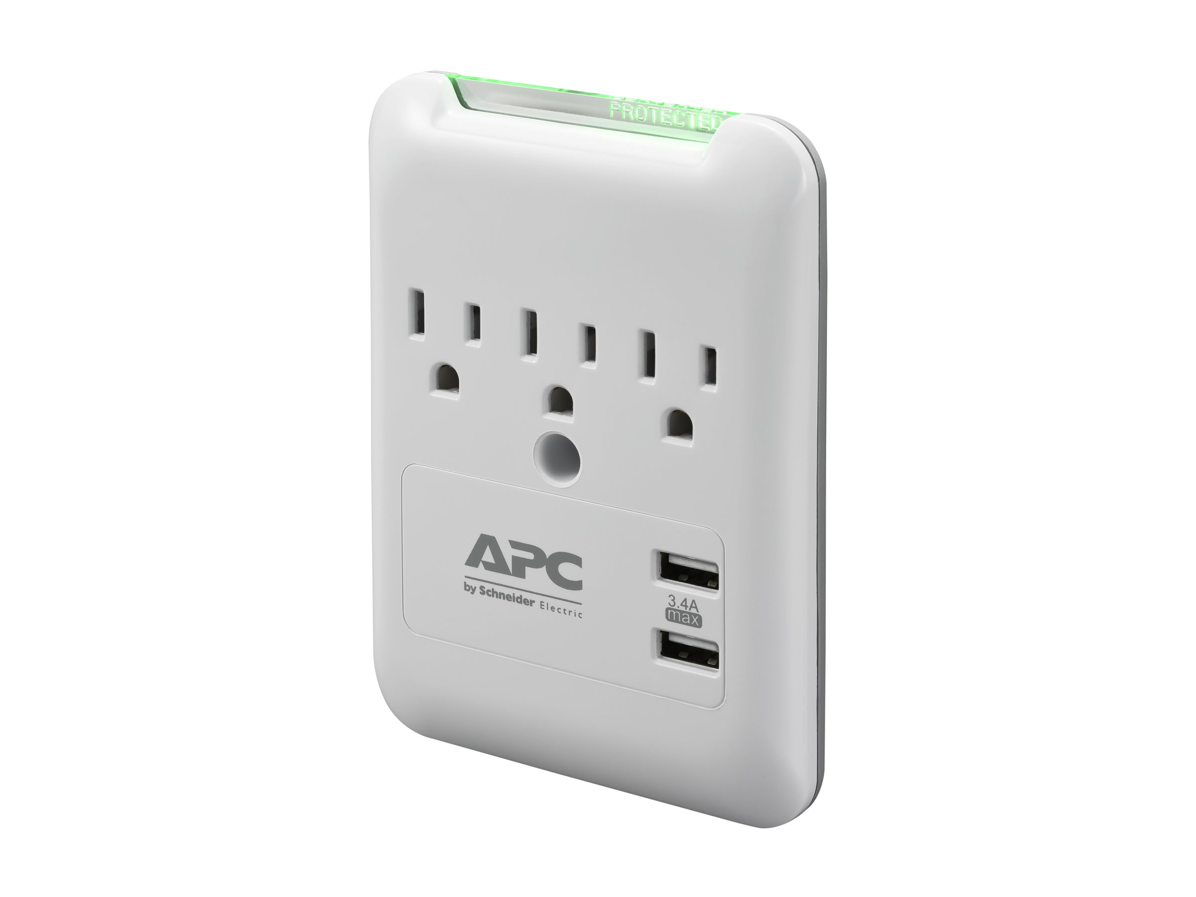 Wall Surge Protector 3Out 540 Joule W/2 3.4A Usb Charging Ports