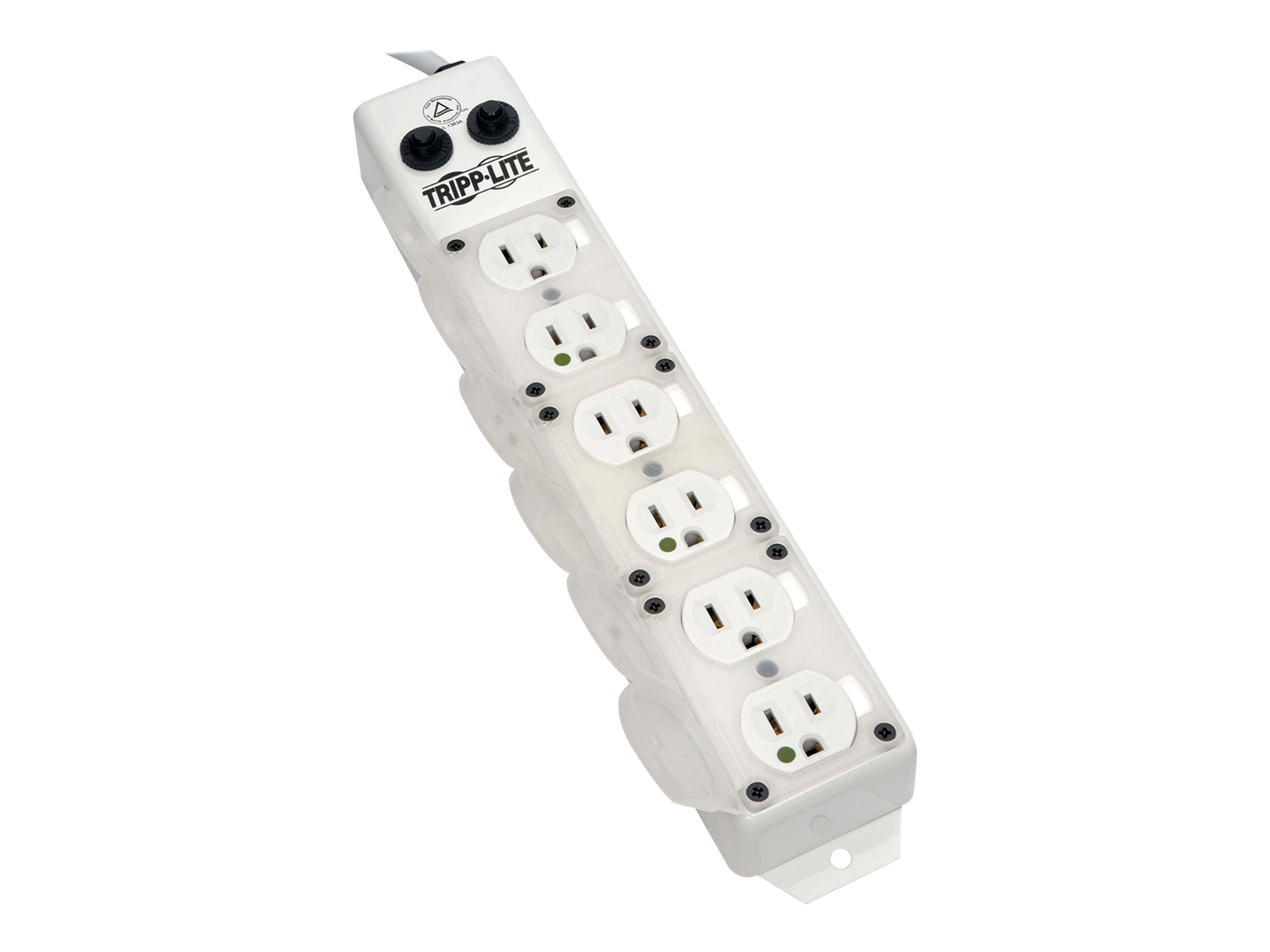Tripp Lite Safe-IT Power Strip Medical Hospital Antimicrobial 120V 6 Outlet UL1363A 15ft Right Angle Cord For Patient Care Vicinity