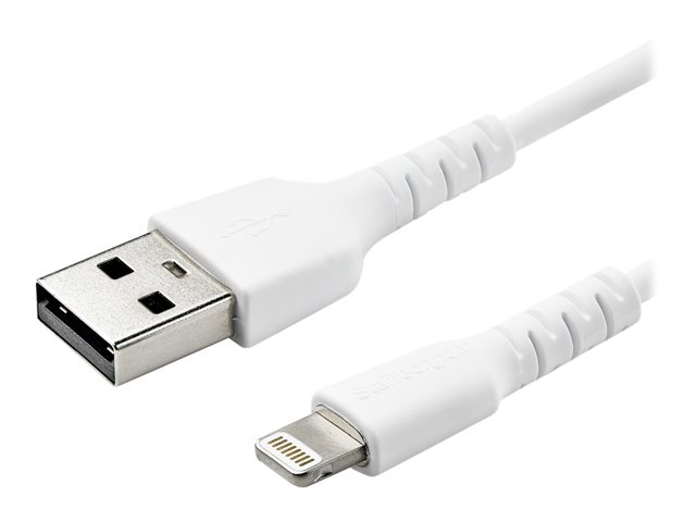 Image of StarTech.com 6 ft(2m) Durable White USB-A to Lightning Cable, Heavy Duty Rugged Aramid Fiber USB Type A to Lightning Charger/Sync Power Cord, Apple MFi Certified iPad/iPhone 12 Pro Max - iPhone 7/8/11/11 Pro - Lightning cable - Lightning / USB - 2 m