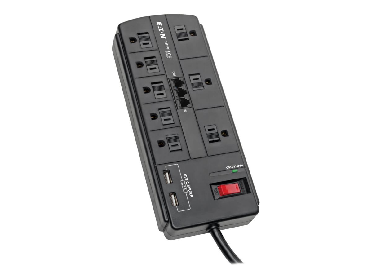Tripp Lite 8-Outlet Surge Protector Power Strip with 2 USB Ports (2.1A Shared)