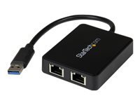 StarTech.com Adaptateur réseau USB 3.0 vers 2 ports Gigabit Ethernet - Convertisseur USB vers 2x RJ45 avec port USB intégré - Noir