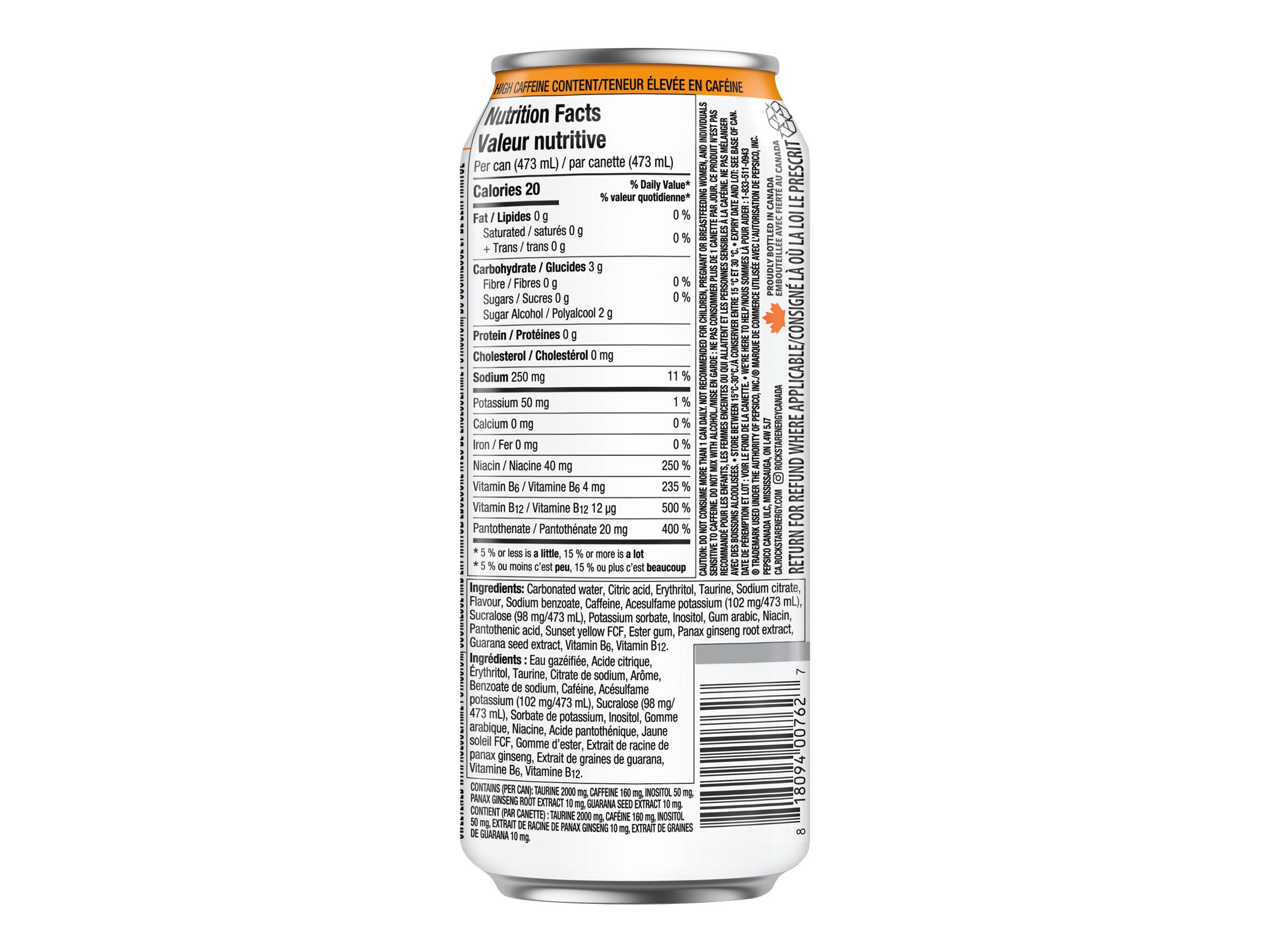 Rockstar Caffeinated Energy Drink - Mandarin Orange - 473ml