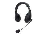 Manhattan Stereo USB Headset (Retail Boxed), Lightweight Over-Ear design, Adjustable microphone, Integrated controls, USB-A plug, Black, Three Year Warranty Kabling Headset Sort