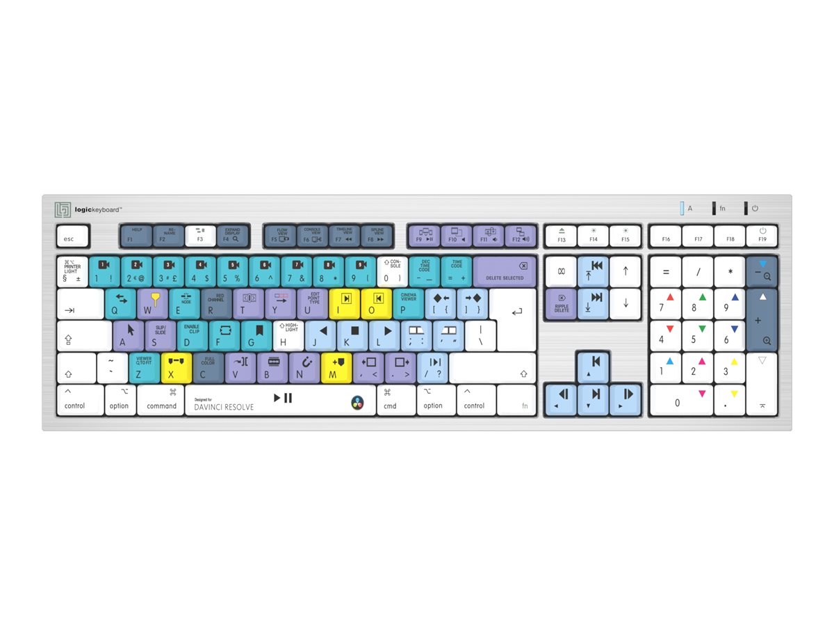 An image of Logickeyboard DaVinci Resolve ALBA Slimline - keyboard - Mac - QWERTY - UK - silver Input Device
