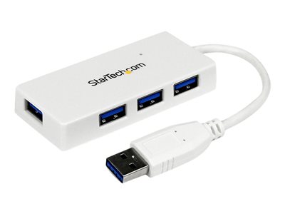 StarTech.com 4 Port USB 3.0 Hub - Multi Port USB Hub w/ Built-in Cable - Powered USB 3.0 Extender for Your Laptop - White (ST4300MINU3W)