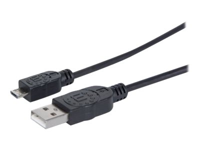Manhattan USB-A to Micro-USB Cable, 1.8m, Male to Male, Black, 480 Mbps (USB 2.0), Hi-Speed USB, Lifetime Warranty, Polybag