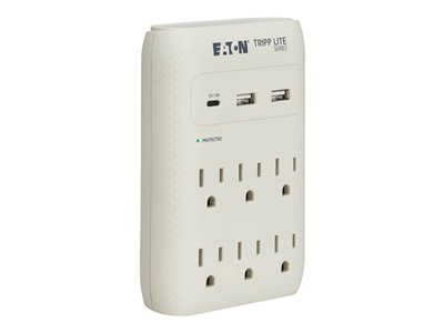 Eaton Tripp Lite Series Protect It! Surge Protector 6-Outlet 5-15R Outlets USB-C and USB-A Ports 5-15P Direct Plug-In Gray