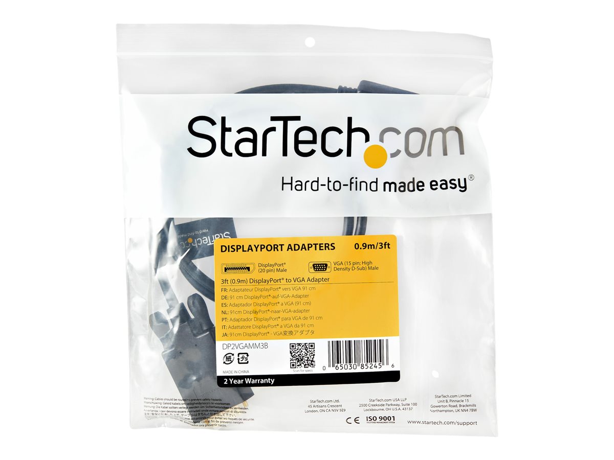 StarTech.com 3ft DisplayPort to VGA Adapter Cable - 1920x1200 - Active DisplayPort (DP) Computer or Laptop to VGA Monitor or TV Display (DP2VGAMM3B) - kabel video adaptéru - DisplayPort do HD-15 (VGA) - 1 m – foto 3