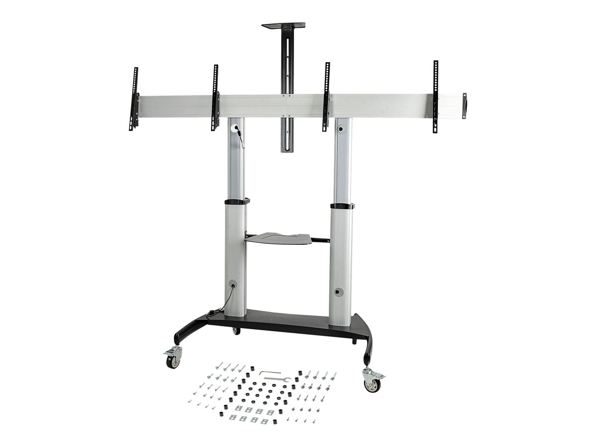 StarTech.com Dual TV Cart for 37-60in VESA TVs up to 110lb (50kg) each, Height Adjustable TV Mount, Mobile Display Cart w/ Webcam & Equipment Shelves, Lockable Casters, TV Cart on Wheels - Rolling TV Stand (STNDMTVDUO) vozík - pro 2 monitory / zahnuté monitory – foto 10