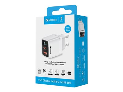 SANDBERG 2in1 Charger 1xUSB-C 1xUSB 35W