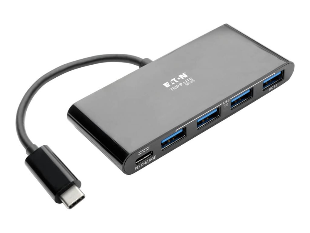Eaton Tripp Lite series 4-Port USB C Hub Adapter w 4x USB-A & USB Type C PD Charging Black Thunderbolt 3 Compatible