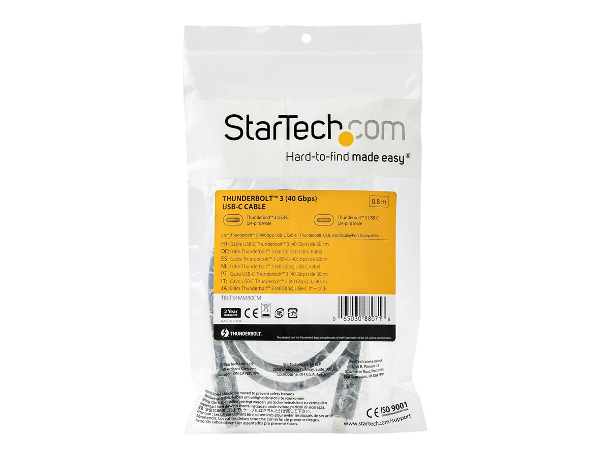 StarTech.com 2.6ft (80cm) Thunderbolt 3 Cable, 40Gbps, 100W PD, 4K/5K Video, Thunderbolt-Certified, Compatible w/ TB4/USB 3.2/DisplayPort - kabel Thunderbolt - USB-C do USB-C - 80 cm – foto 4