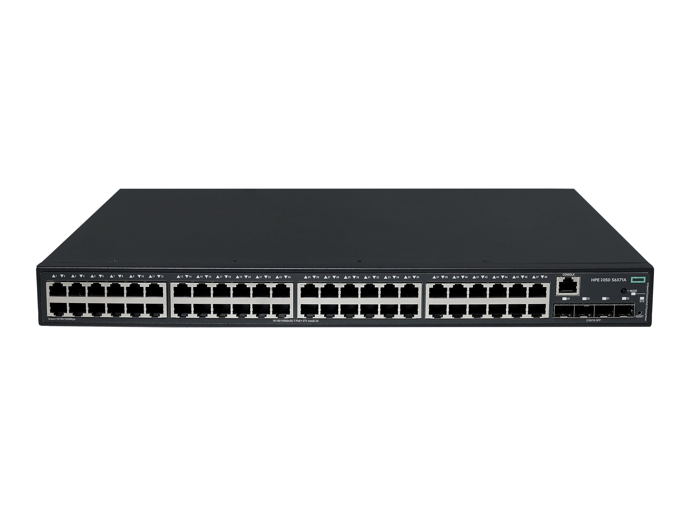 HPE Networking Comware 2050 48p 10/100/1000BASE-T PoE+ 4p SFP 1G/2.5G 410W
