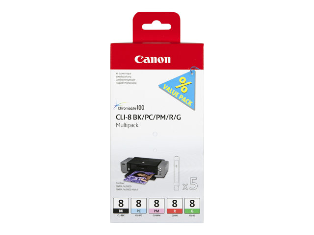 Image of Canon CLI Value Pack 8 Multipack - black, cyan, magenta, red, green - original - ink tank