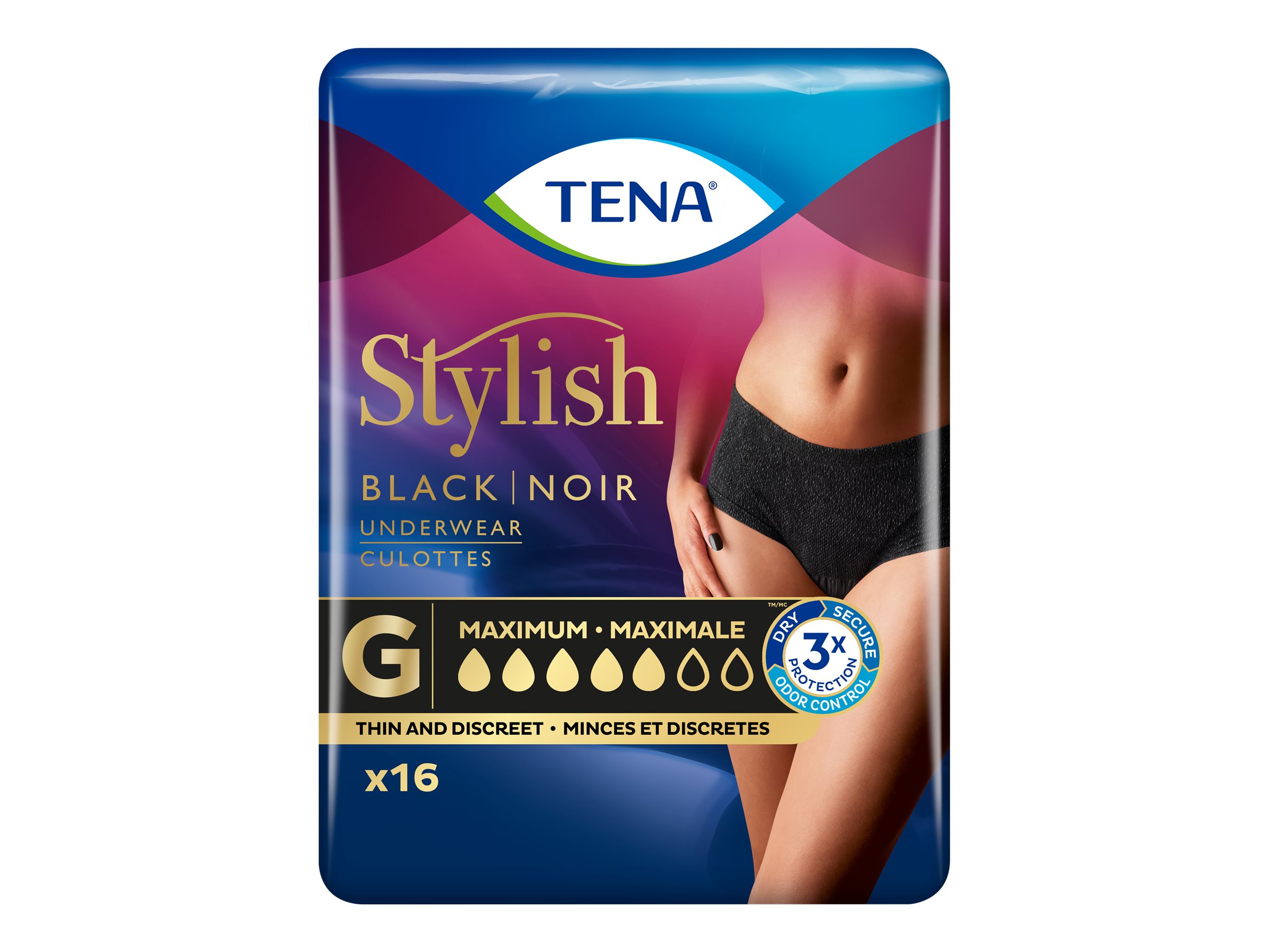 TENA Stylish Incontinence Underwear - Black - Large - 16s