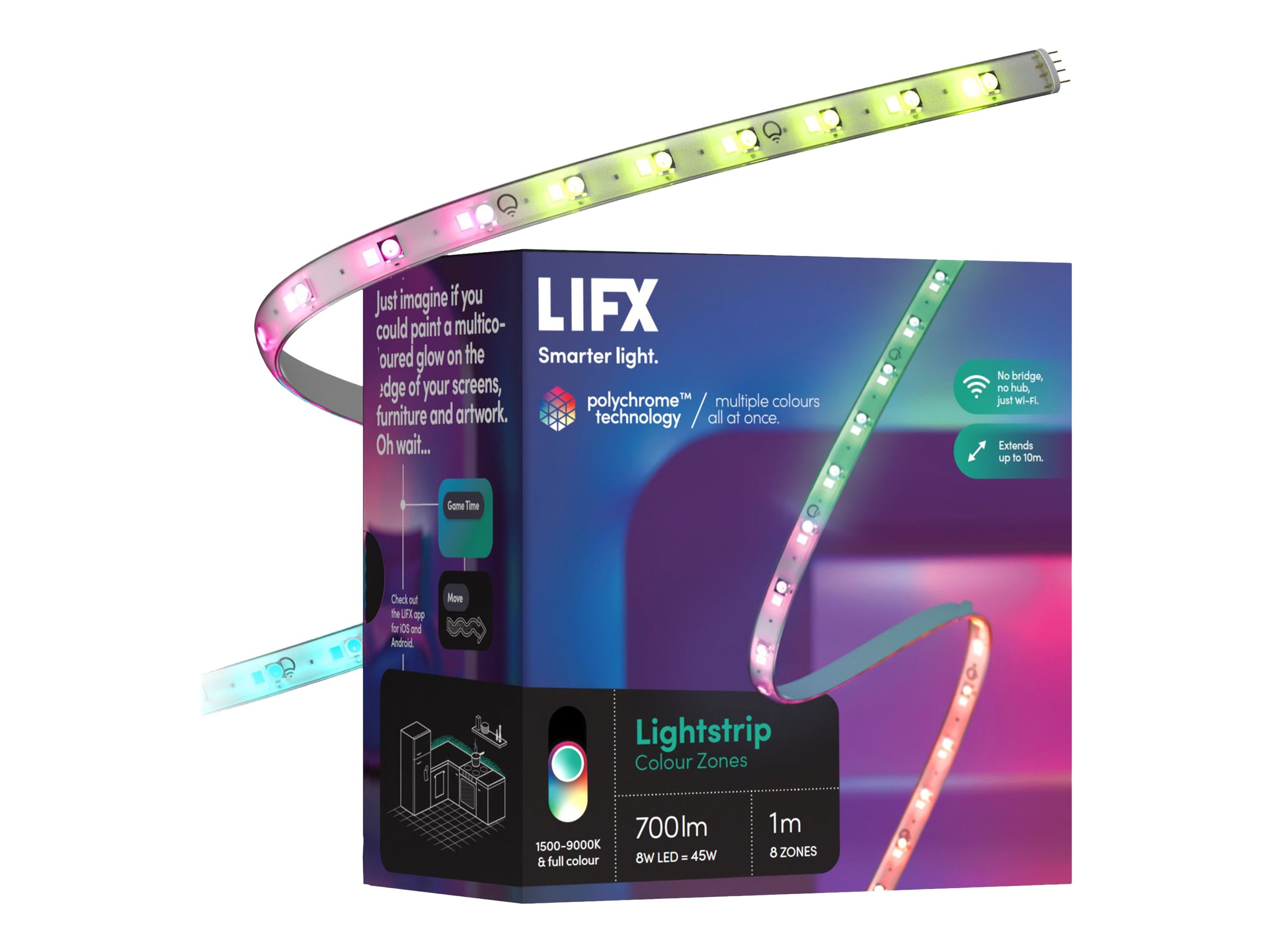 LIFX light strip LED 8 W multicolour/warm to cool white light 1500-9000 Usage / lifestyle Close-up 72140