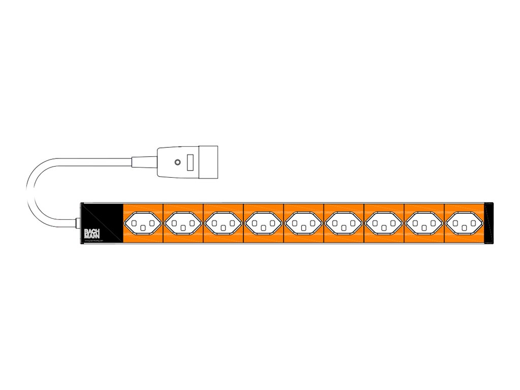 BACHMANN IT PDU 19 inch 1U 9xCH T23 orange, aluminium profile clip angle, 3m power cord C20