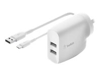 Belkin BoostCharge Wall Charger power adapter 2 x USB 24 Product shot Right-angle 76400