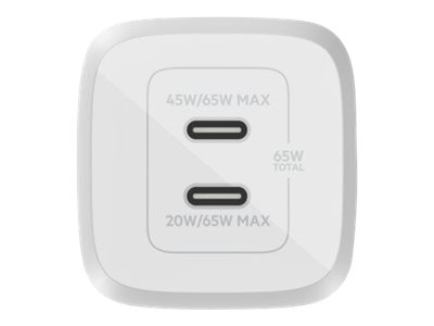 Belkin BoostCharge power adapter PPS and GaN technology 2 x USB-C 65 Product shot Front 79200