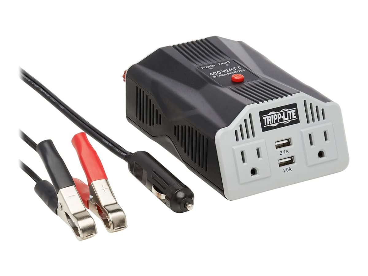 Tripp Lite Ultra-Compact Car Inverter 400W 12V DC to 120V AC 2 UBS Charging Ports 2 Outlets