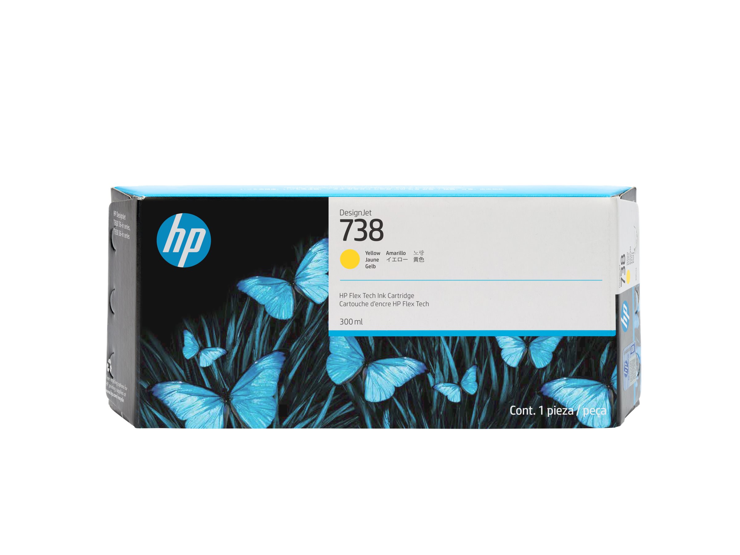HP 738 yellow original DesignJet ink Product shot Front 79961