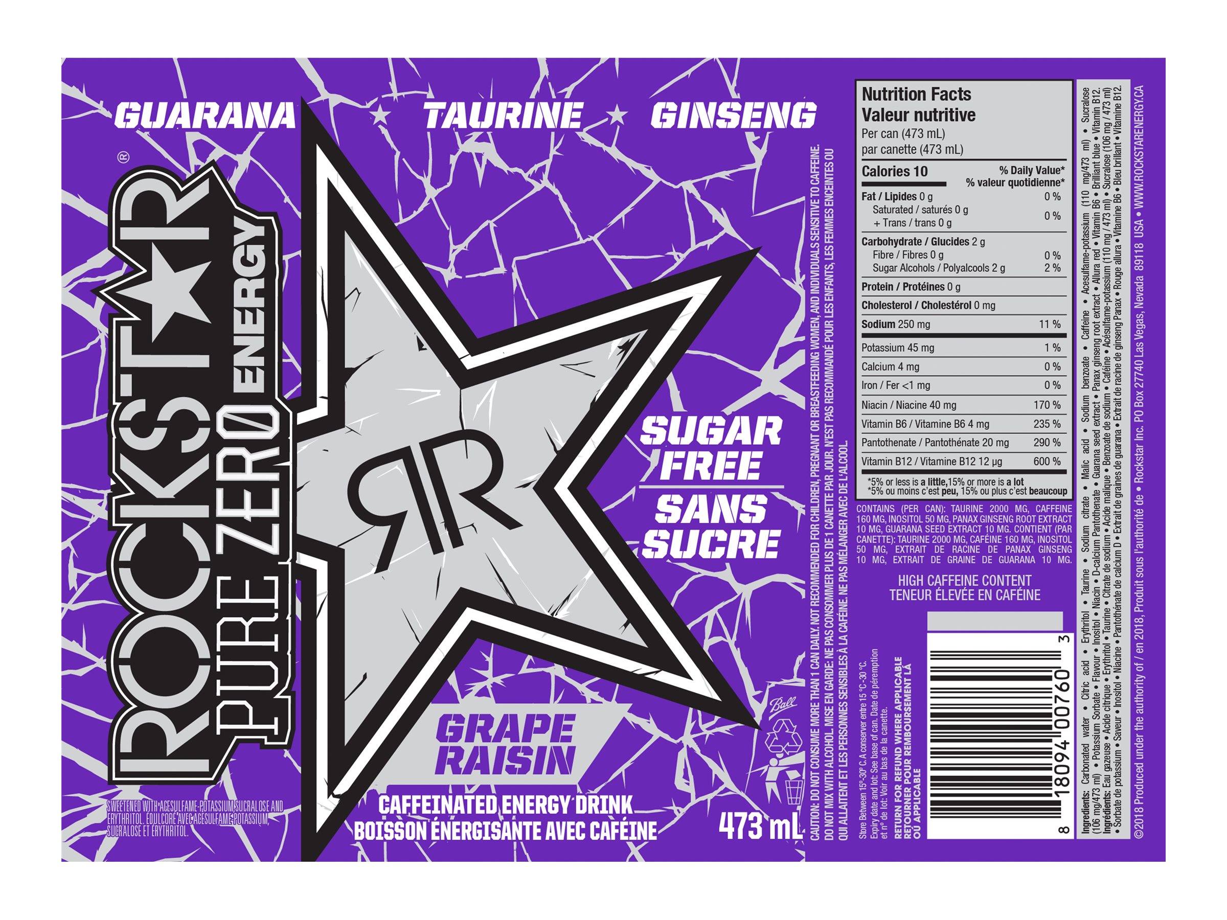 Rockstar Caffeinated Energy Drink - Grape - 473ml