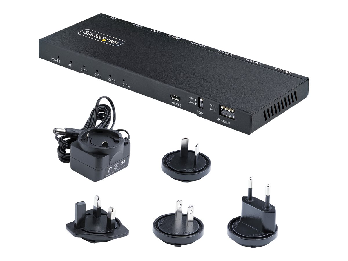 StarTech.com 4-Port HDMI Splitter, 4K 60Hz HDMI 2.0 Video, 1 In 4 Out HDMI Splitter, 4K HDMI Splitter w/Built-in Scaler, 3.5mm/Optical Audio Port, Durable Metal Housing, HDR/HDCP - 1x4 HDMI Display/Output Splitter (HDMI-SPLITTER-44K60S) - rozdělovač video / audio - 4 porty – foto 2