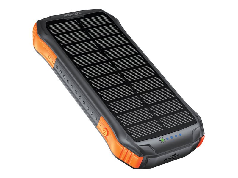 Promate SolarTank-10PDQi solar power bank rugged Li-pol 2 x 9 pin USB Type A USB-C 20 Package view Left-angle 77200