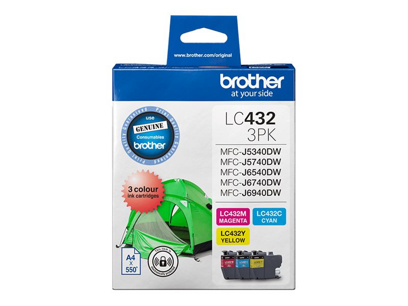 Brother LC432 3PK 3-pack yellow cyan magenta original ink Package view Front 80460